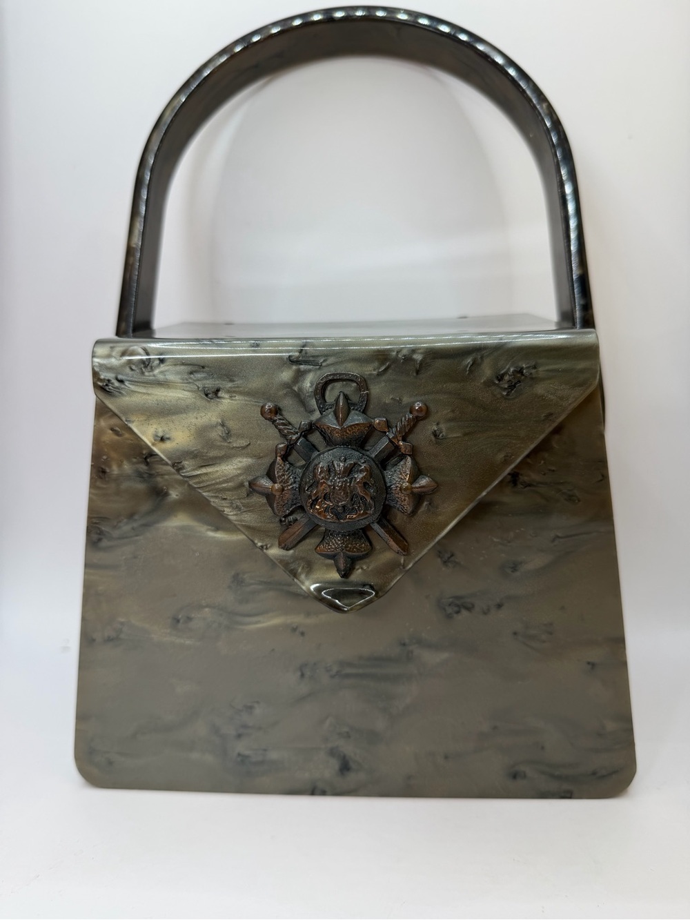 Vintage 1950s Wilardy Gray Green Marbleized Lucite Box Handbag